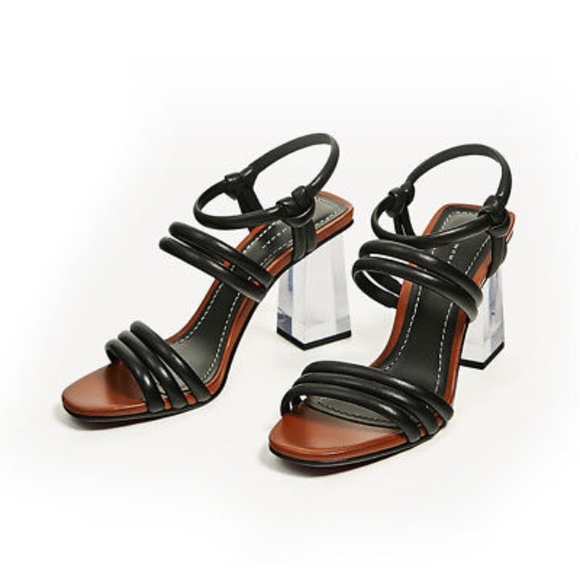 Zara Woman Black Leather with Methacrylate Heel Sandals - Picture 2 of 8